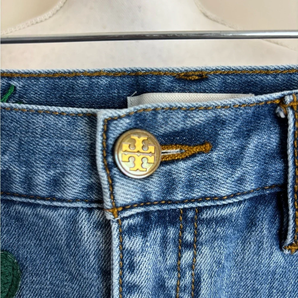 Tory Burch Blue Denim Mini Skirt with Embroidery Size 6